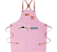 AFUN Chef Aprons for Men Women with Large Pockets, 16-Ounce Cotton Canvas Cross Back Heavy Duty Work Apron (Light Pink)