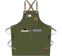 AFUN Chef Aprons for Men Women with Large Pockets, Cotton Canvas Cross Back Heavy Duty Adjustable Work Apron, Size M to XXL, Armygreen, Medium / XX-Large