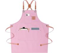 AFUN Chef Aprons for Men Women with Large Pockets, Cotton Canvas Cross Back Heavy Duty Adjustable Work Apron, Size M to XXL (Lightpink)