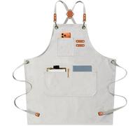 AFUN Chef Aprons for Men Women with Large Pockets, Cotton Canvas Work Apron with Cross Back, Heavy Duty Adjustable Size M-XXL (Beige)
