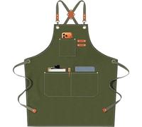 AFUN Chef Aprons for Men Women with Large Pockets Cotton Linen Cross Back Heavy Duty Adjustable Work Apron Size M to XXL Army Green Medium XX-Large