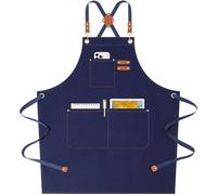 AFUN Chef Aprons for Women Men with Large Pockets, Cotton Canvas Cross Back Water Repellent Work Apron, Size M to XXL (Darkblue)