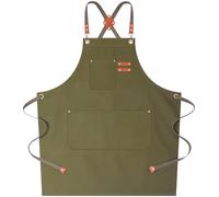 AFUN Chef Aprons for Women Men with Large Pockets, Cotton Canvas Cross Back Water Repellent Work Apron, Size M to XXL (Greygreen), Grey/Green, M-XXL