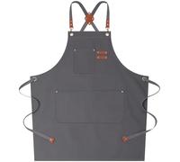 AFUN Chef Aprons for Women Men with Large Pockets, Cotton Canvas Cross Back Water Repellent Work Apron, Size M to XXL (Grey)