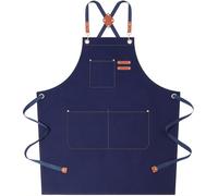 AFUN Chef Aprons for Women Men with Large Pockets, Cotton Canvas Cross Back Water Repellent Work Apron, Size M to XXL (Darkblue)
