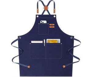 AFUN Chef Aprons for Women Men with Large Pockets, Cotton Canvas Cross Back Water Repellent Work Apron, Size M to XXL (Darkblue)