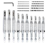 AFUNTA 21pcs Centre Drill Bit Set, Self-Centering Hinge Tapper Core Hole Punch 5/64" 7/64" 9/64" 11/64" 13/64" 5mm 1/4" and 1 Piece Hex Replacement Drill Bits for Keys and 10pcs