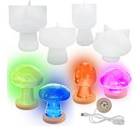 AFUNTA 4 Pcs Mushroom Resin Moulds, Silicone Moulds for Resin Cute Mushroom Epoxy Resin Moulds for DIY Craft Home Decoration with LED Light Display Base, White
