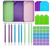 AFUNTA 52 PCS Colourful Diamond Paintings Accessories, Diamond Art Tools Kits, 9 Diamond Paintings Pens, 13 Different Size Diamond Art Tray, 30 Diamond Art Wax