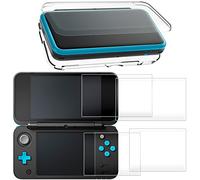 AFUNTA Hard Case for NEW Nintendo 2DS XL with 2 Packs Screen Protector, Anti-Scratch Crystal Clear Case, with 4 Pcs Tempered Glass Protective Films for Top and Bottom Screen