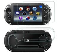 AFUNTA Screen Protectors for Sony PlayStation Vita 2000 with Back Covers, 2 Pack (4 Pcs) Tempered Glass for Front Screen and HD Clear PET Film for the Back, PS Vita PSV 2000 Film Accessory
