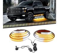 Afurkuot 2-in-1 LED Running Board Light 70 Inch Emergency Strobe Light Strips, Amber & White LED Warning Beacon Strobe Light Bar, 1152 LEDs Waterproof Car Safety Strobe Light for Truck Vehicles