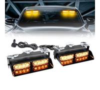 Afurkuot Amber LED Windshield Dash Strobe Lights, 2-In-1 Emergency Traffic Advisor Bar Safety Hazard Warning Flashing 12V Interior Front/Rear Windshield Lights for Plow Trucks Construction Vehicles