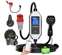 AFYEEV EV charger 22kw Type 2 6-32A Adjustable Current Delayed Charging 7m Cable with Holder App Control CEE 3-Phase Plug IEC19621-2 Bag