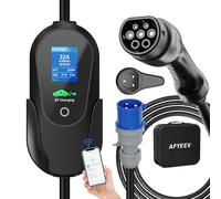 AFYEEV EV Charger 7kw Type 2 8M, Portable EV Charger Cable with Smart App | Blue CEE 32A Plug, Electric Car Charger Adjustable Current 6/8/10/13/16/20/24/32A,Delay Timer 1-15 Hours, Carry Bag Included