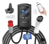 Afyeev EV Charger Smart App with 8-32A Type 2 22 kW, 5 m Charging Cable with Charger Holder App Control CEE 3-Phase Plug for All EVs and PHEVs