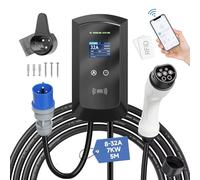 Afyeev Ev Charger Type 2, 1-phase, 5m, 8-32A, Ev Charger Cee 7kw, Ev Charging Station Charger, Mobile Charging Station/Wallbox Charging Cable Type 2 with Digital LCD Control For E-Up, E-Tron, Model