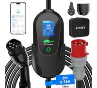 AFYEEV Mobile Wallbox 11 kW, Type 2 Charging Cable CEE Plug, 3-Phase, 7 m, 6-16 A, Portable EV Charger and Mobile Wallbox Charging Station for IEC 62196-2