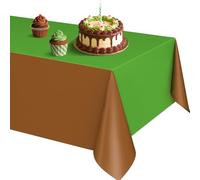 AFZMON 1 Pc Green Brown Party Tablecloth Plastic Disposable Rectangular Table Cover Kids Boys Birthday Decorations- 54Inch x108Inch