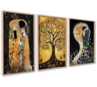 ag.art deco Pack of 3 Wall Art 21x30cm Wooden Frame Wall Decor | Gustav Klimt Set, Sturdy MDF Wood, for Living Room and Bedroom, Modern Design, Protective Glass, Easy Wall Mounting, Bedroom