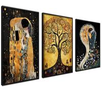 ag.art deco Pack of 3 Wall Art 30x40cm Black Frame Wall Decor Modern Design | Gustav Klimt Set, Sturdy MDF Wood, for Living Room and Bedroom, Protective Glass, Easy Wall Mounting, Sturdy Frame, Bedroom