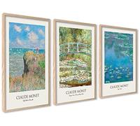 ag.art deco Pack of 3 Wall Art 40x50cm Wooden Frame Wall Decor | Claude Monet Set, Sturdy MDF Wood, for Living Room and Bedroom, Modern Design, Protective Glass, Easy Wall Mounting, Bedroom