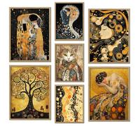 ag.art deco Pack of 7 Wall Art Wooden Frame Wall Decor Sturdy MDF Wood | Gustav Klimt Style, for Living Room and Bedroom, Modern Design, Protective Glass, Easy Wall Mounting, Sturdy Frame, Bedroom
