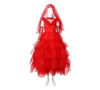 AG FASHION BeetleJuice Ghost Bride Lydia Red Wedding Cosplay Masquerade Party Evening Mardi Gras Carnival Costume Dress (L)