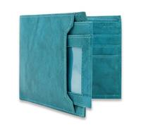 AG Wallets Leather Mens Sliding 2-in-1 Bifold Wallet, Removable Minimalist ID Wallet & Card Holder, Peacock Blue