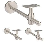 AGAATI 3 Pack Extended length adjustable Stainless Steel Handrail Bracket, Curved Handrail Brackets for Round Rails,Round Base Handrail Brackets,Flat Brackets,200mm (Flat Brackets 200mm)