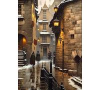 AgaaTi Wall Art Picture Photo on Canvas Old London Street in Storm, Cobblestones for Home Decor 60x90cm