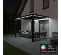 Agadon Aluminium Pergola Shading System 300 X 300 Cm Dark Grey - Wall Mounted With Led Light (Rgb)