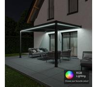 Agadon Aluminium Pergola Shading System 300 X 400 Cm Dark Grey - Wall Mounted With Led Light (Rgb)
