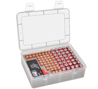 Againmore Battery Storage Organizer Box with Battery Tester, Garage Caddy Case Holder Container Bag Holds 90+ Batteries 40 AA, 50 AAA (Batteries Not Include)