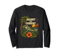 Against The Current Surf Skeleton Swimming Beach Humor Long Sleeve T-Shirt