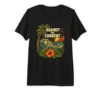 Against The Current Surf Skeleton Swimming Beach Humor Premium T-Shirt