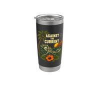Against The Current Surf Skeleton Swimming Beach Humor Stainless Steel Insulated Tumbler