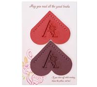 Aganmi 2Pcs Personalized Heart Leather Cute Bookmarks, Custom Initial Bookmarks Corner Book Mark Reading Accessories Christmas Small Gifts Stocking Stuffers for Women Readers Book Lovers Teachers, A
