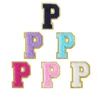 Aganmi 6 Pcs Self Adhesive Chenille Letter Patches for Bags, 2 inch Preppy Varsity Letter Patches for Clothes and Hats, Large Letter Stickers for Laptop Phone Case Fridge, P