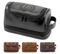 Aganmi Engraved Initial Travel Toiletry Bag 21st 30th 40th 50th 60th 70th 75th 80th Birthday Gifts for Men Him, PU Leather Shaving Bag Gift for Dad Husband Boyfriend Brother Grandpa, Black D