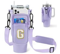 Aganmi Glitter Initial Water Bottle Sling Bag with Phone Pocket for Stanley 40oz Cup Accessories, Preppy Water Bottle Holder Bag with Shoulder Strap Personalized Gift for Women and Girls (Purple G)