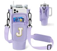 Aganmi Glitter Initial Water Bottle Sling Bag with Phone Pocket for Stanley 40oz Cup Accessories, Preppy Water Bottle Holder Bag with Shoulder Strap Personalized Gift for Women and Girls (Purple J)