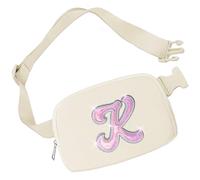 Aganmi Leather Letter Belt Bag Cute Crossbody Bags Travel Fanny Waist Pack Trendy Stuff Christmas Birthday Gifts for Girls, Beige, 8.1x2x5.5inches/20.5x5x14cm, K