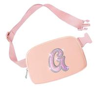 Aganmi Leather Letter Belt Bag Cute Crossbody Bags Travel Fanny Waist Pack Trendy Stuff Christmas Birthday Gifts for Girls, Pink, 8.1x2x5.5inches/20.5x5x14cm, G