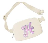 Aganmi Leather Letter Belt Bag Cute Crossbody Bags Travel Fanny Waist Pack Trendy Stuff Christmas Birthday Gifts for Girls, Beige, 8.1x2x5.5inches/20.5x5x14cm, H