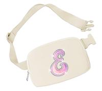 Aganmi Leather Letter Belt Bag Cute Crossbody Bags Travel Fanny Waist Pack Trendy Stuff Christmas Birthday Gifts for Girls, Beige, 8.1x2x5.5inches/20.5x5x14cm, E