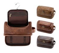 Aganmi Mens Toiletry Bag Valentines Fathers Day Birthday Gifts for Dad Husband, Waterproof PU Leather Toiletry Organizer Dopp Kit Shaving Bag Travel Essential Accessories for Him, Reddish Brown