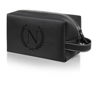 Aganmi Personalized Gifts Travel Toiletry Bag for Men Engraved Initial PU Leather Waterproof Shaving Bag for Toiletries Accessories Fathers Day Birthday Gift for Men Dad Husband Son, Black N