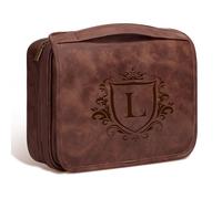 Aganmi Personalized Graduation Gifts Waterproof PU Leather 3-in-1 Large Toiletry Bag for Men, Custom Initials Mens Shaving Bag Travel Essentials College Graduates Graduation Presents Reddish Brown L