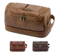 Aganmi Personalized Graduation Gifts Waterproof PU Leather Toiletry Bag for Men Him, Custom Initials Mens Shaving Bag Cool Travel Essentials College Graduates Graduation Presents Light Brown L